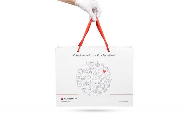 Подарочный пакет с ручками-лентами и люверсами в Москве, производство на заказ