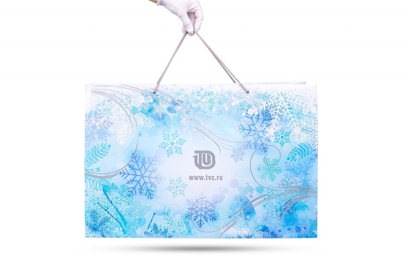 Новогодний брендированный пакет с логотипом в Москве, производство на заказ