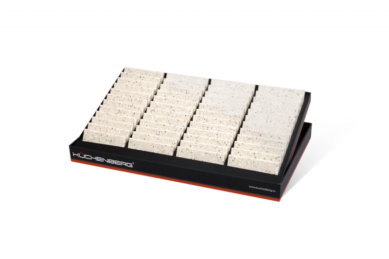 Коробка с ложементом из ПВХ для образцов столешниц из кварца и акрила в Москве, производство на заказ