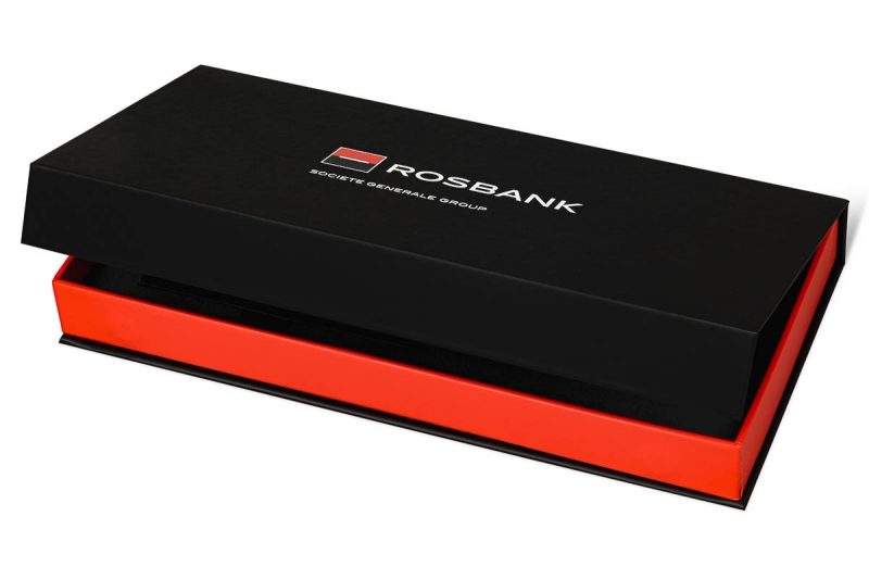 Коробка с магнитным клапаном для Росбанка в Москве, производство на заказ