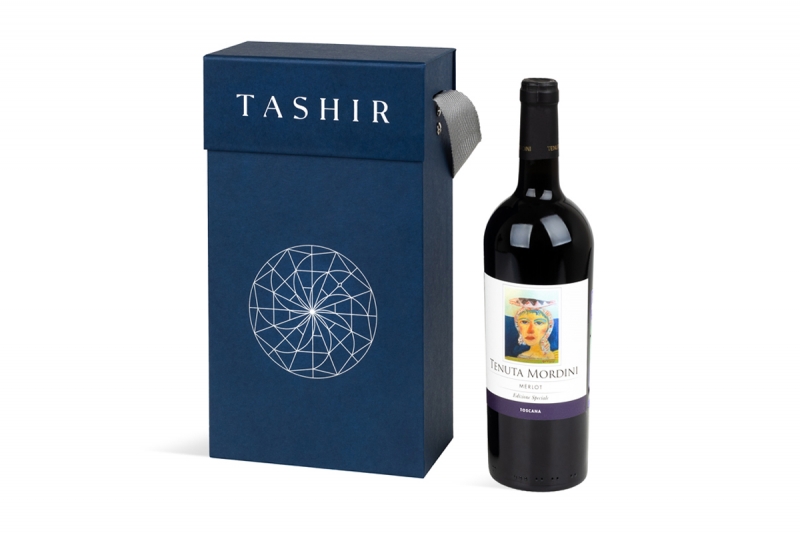 Кашированная коробка-пакет под бутылку в Москве, производство на заказ