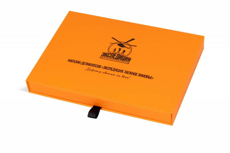 Кашированный пенал для подарочного сертификата от Экспедиции в Москве, производство на заказ