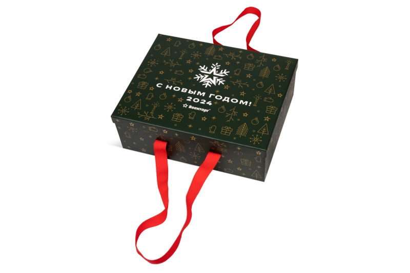 Коробока для новогоднего набора с ручками Военторг в Москве, производство на заказ