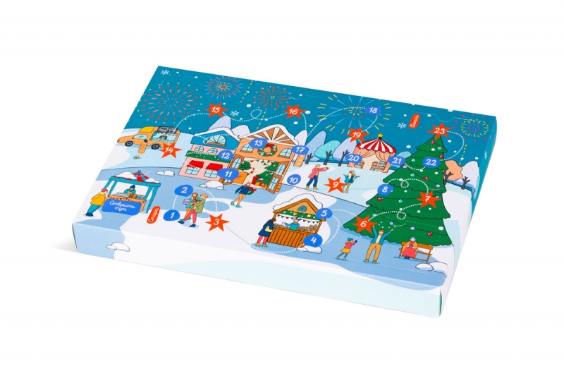 Адвент-календарь с перфорацией на 23 ячейки в Москве, производство на заказ
