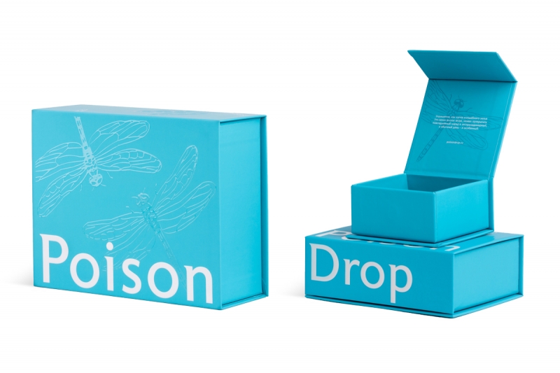 Коробки с объемным лаком для Poison Drop в Москве, производство на заказ