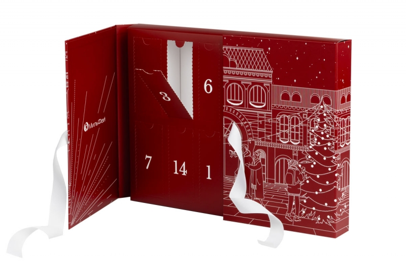 Адвент-календарь на 14 ячеек с двумя створками на ленте в Москве, производство на заказ