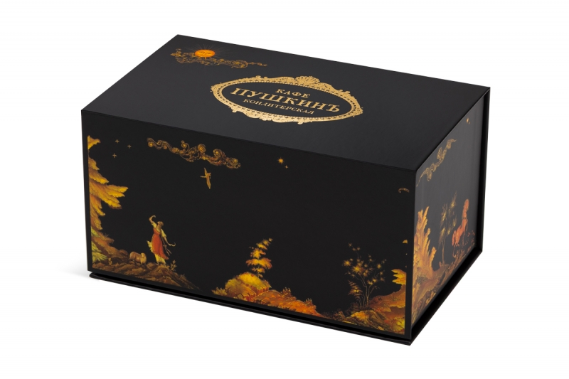 Коробка с магнитным клапаном для кафе Пушкин в Москве, производство на заказ