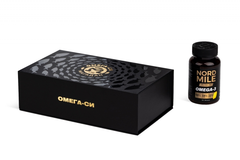 Коробка с лаком и тиснением для набора БАД в Москве, производство на заказ