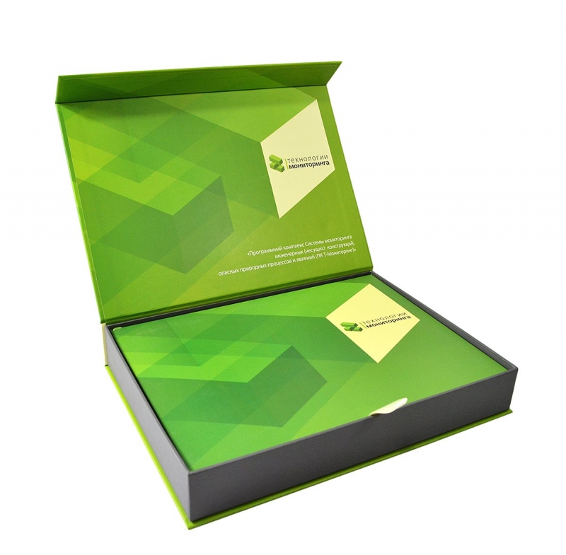 Кашированная коробка с клапаном на магните для ПО и комплекта документации в Москве, производство на заказ