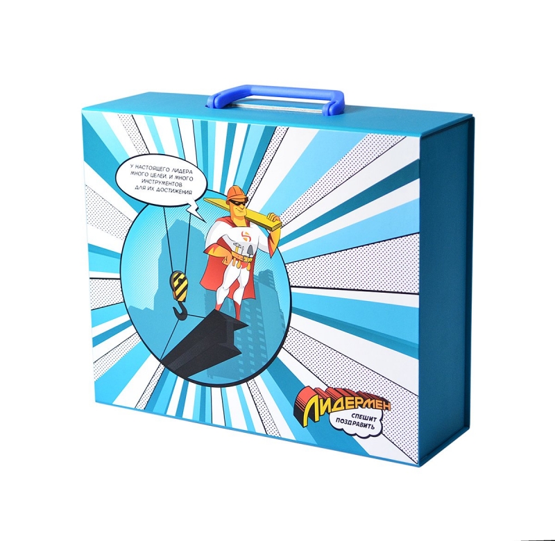 Фирменная коробка-портфель с клапаном на магните в Москве, производство на заказ