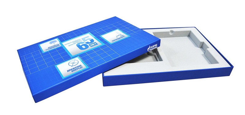 Кашированные коробки с флокированным ложементом для сувениров в Москве, производство на заказ