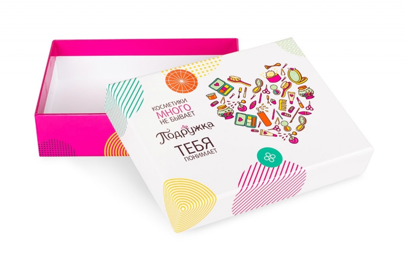 Подружка — Кашированная коробка крышка-дно для косметики в Москве, производство на заказ