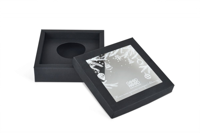 Подарочная коробка крышка-дно с пластиковым окошком в Москве, производство на заказ