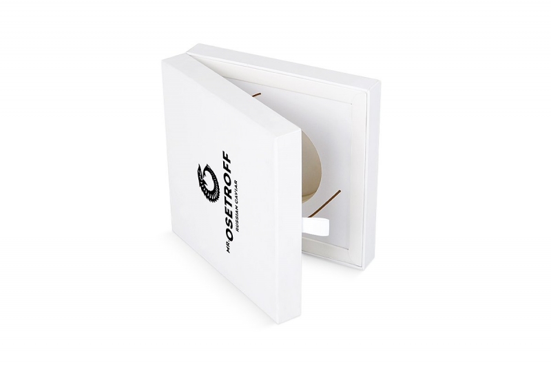 Подарочная коробка-шкатулка для баночки икры и двух ложек в Москве, производство на заказ