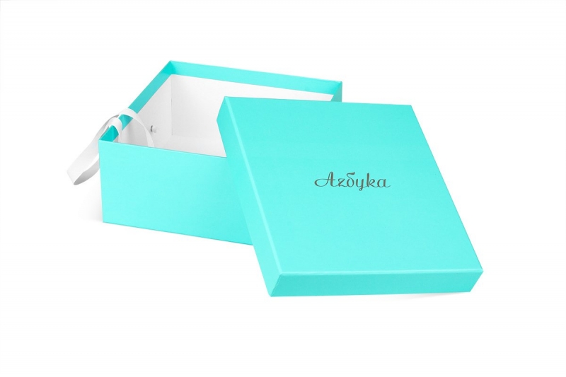 Кашированная коробка крышка-дно с ручками-лентами для цветов в Москве, производство на заказ