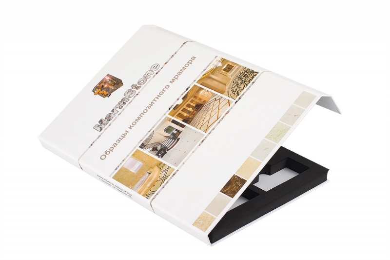 Кашированная папка для образцов композитного мрамора в Москве, производство на заказ