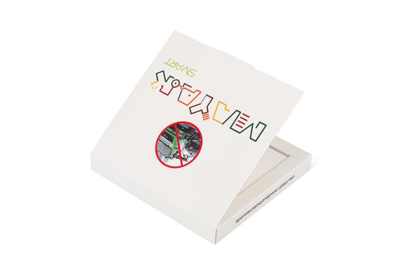 Картонная коробка-книжка с ложементом для противоэвакуаторного устройства в Москве, производство на заказ