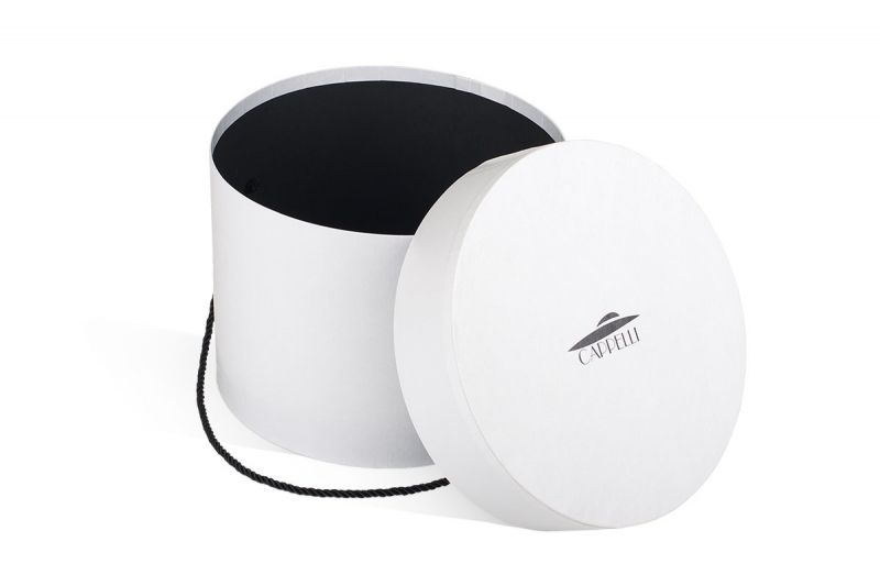 Круглая коробка с веревочными ручками для шляпы в Москве, производство на заказ