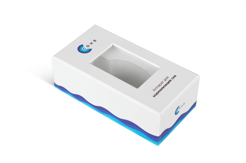 Кашированная коробка крышка-дно с окном для аппарата Соня в Москве, производство на заказ